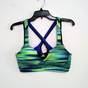 Adidas  Womens Padded Sports Bra Blue Green Striped Size Medium